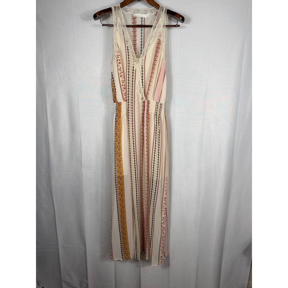 ASTR the Label Maxi Dress Lace Trim Boho Striped Sleeveless Womens Medium